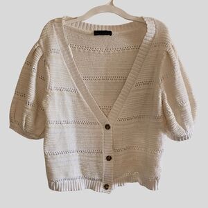 House of Harlow 1960 Cropped Puff Sleeve Knit Cardigan White Ivory Cottagecore